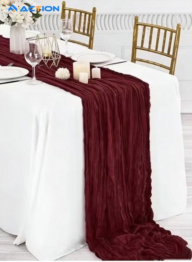 ACTION Cheesecloth Table Runner  Boho Rustic Gauze 90×400cm Cheesecloth Runner for Wedding Party Baby Shower Birthday Home Decor Holiday Decorations（Burgundy） - Image 1
